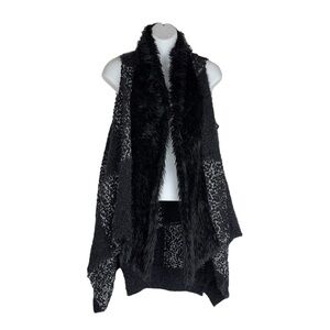Casa Donna Black White Patchwork Open Front Knit Sweater Vest Large